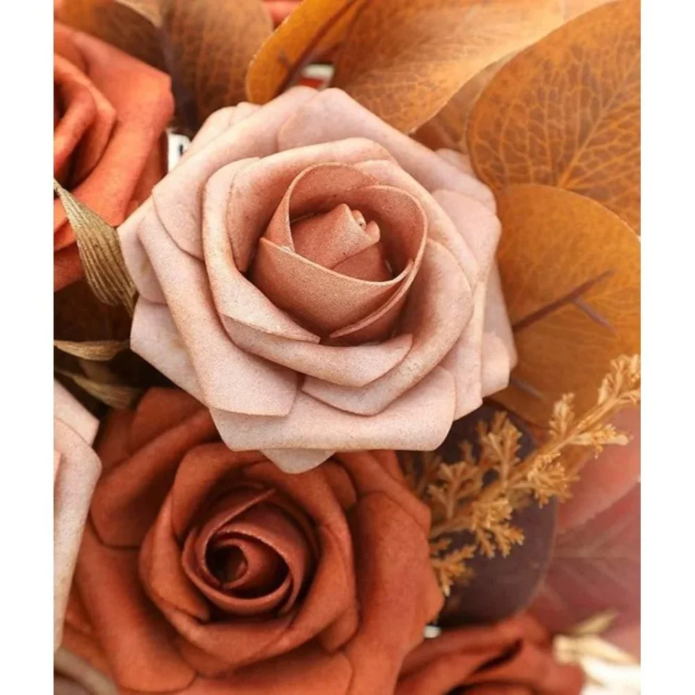 25 Count | Burnt Orange & Warm Taupe Shades Wedding Flowers Bouquet Roses ~ New